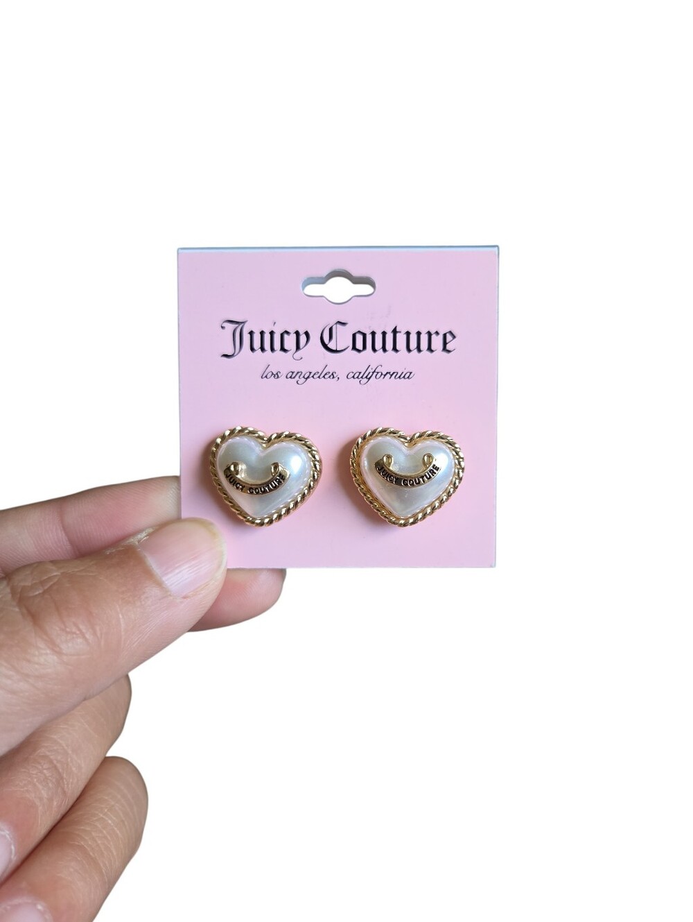 Juicy Couture Gold Heart Stud Earrings with Pearlescent Inlay